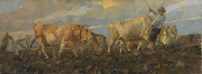 Ettore Tito Oxen Plowing oil painting image